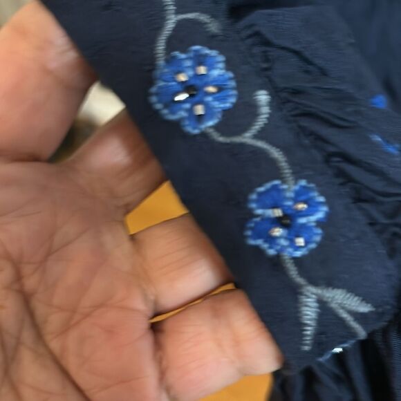 FREE PEOPLE Kiss From a Rose Navy Embroidered Boho Top S - Picture 6 of 11